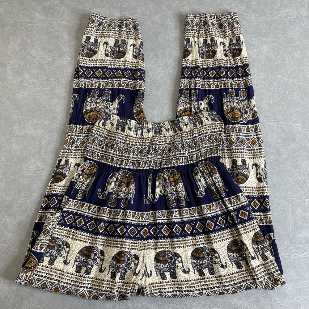 Joob Joob Elephant Print Navy and Cream Hippie Harem Pants/Boho Yoga Pants - Picture 2 of 7